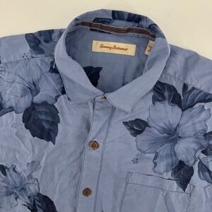 Tommy Bahama Mens Large Silk Short Sleeve Button Down Shirt Blue Floral